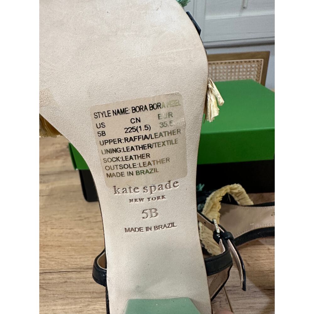Kate Spade Bora Bora Heel Black Natural Mint Crochet Raffia Size 5 NIB Vacation - Picture 13 of 16